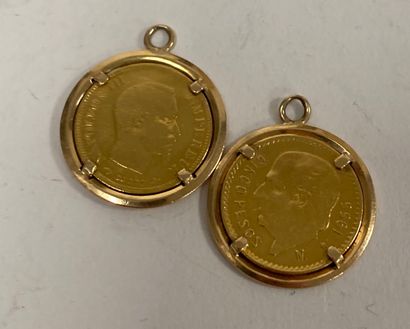 Lot of two pendant-mounted gold coins including:...