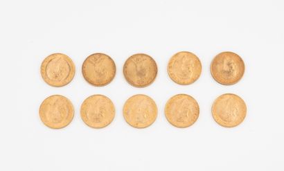 ANGLETERRE 
Lot de 10 souverains or, dont...