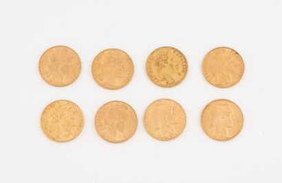 FRANCE,
Lot of 8 20 franc gold coins including...
