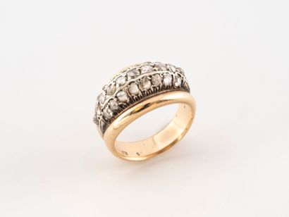 Bague en or jaune (585) et argent (min.800)...