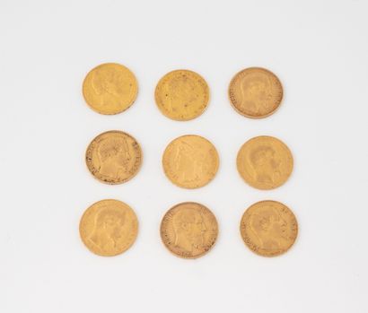 FRANCE, BELGIQUE, SUISSE
Neuf pièces de 20...