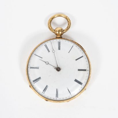 Yellow gold (750) gousset watch with gadrooned...