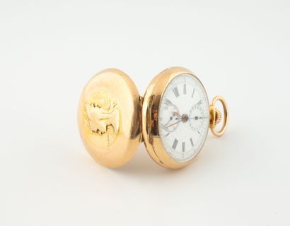 Yellow gold (750) gousset watch decorated...