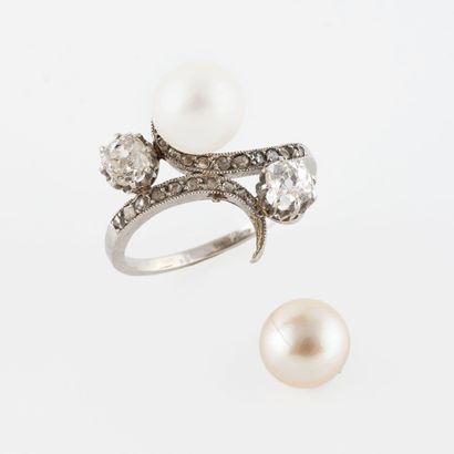 Bague toi et moi en platine (850) ornée de...