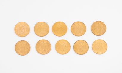 PAYS-BAS
Lot de 10 pièces de 10 florins or...