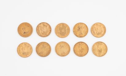 ANGLETERRE
Lot de 10 souverains or, dont...
