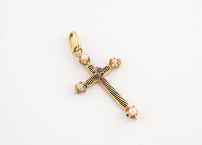 Yellow gold (750) cross pendant set with...