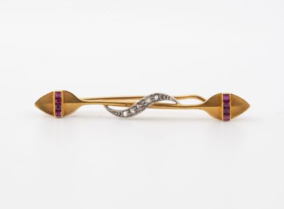 Barrette brooch in yellow gold (750) stylizing...