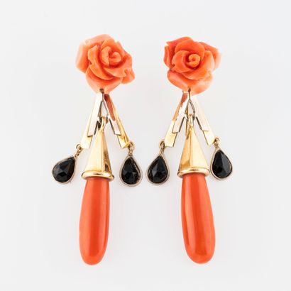Pair of yellow and white gold (750) earrings...
