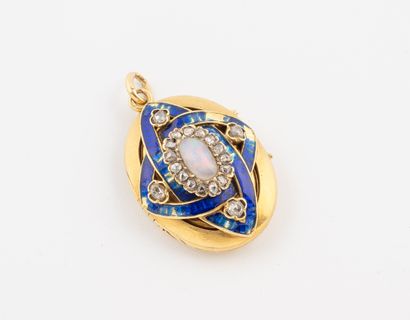 Yellow gold (750) oval openwork photo medallion...
