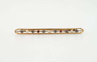 Barrette brooch in yellow gold (750) set...