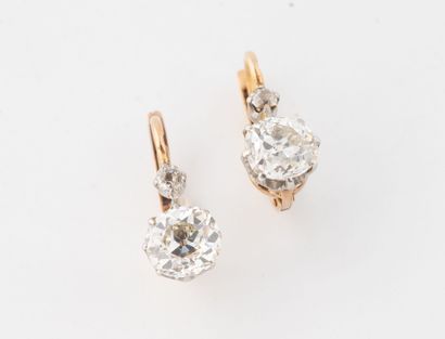 Pair of yellow gold (750) dormeuses set with...