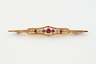 Barrette brooch in yellow gold (750) set...