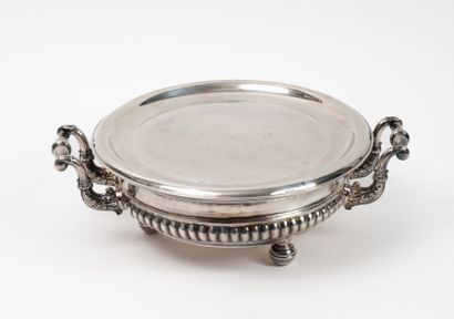 Chauffe-plat en métal argenté à décor de...