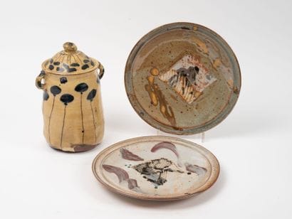 Two plates.
Enameled stoneware.
Signed on...