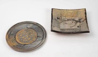 Plate and platter, 1991 and 1993.
Enameled...