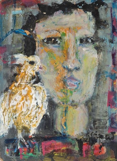 James COIGNARD (1925-2008) 
Face with bird.
Oil...