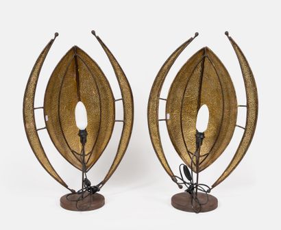 Pair of lamps.
Metal and perforated copper,...