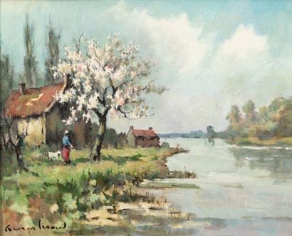 Georges LEROUX (1911-1997)
Lively riverside.
Oil...