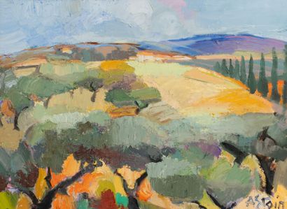 Marie ASTOIN (1923-2011)
Provence hilly landscape.
Oil...