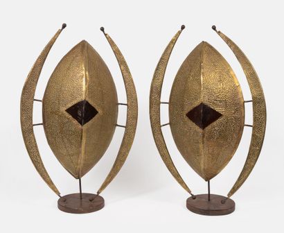 Pair of lamps.
Metal and perforated copper,...