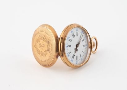 Yellow gold (750) collar watch, guilloché...