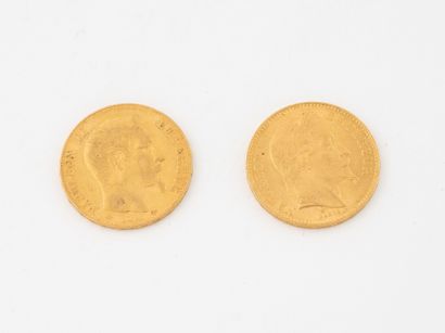 FRANCE 
Deux pièces de 20 Francs or, Napoléon...