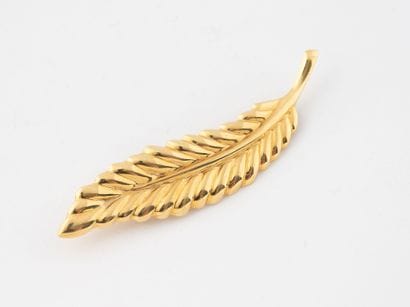 Feather brooch in yellow gold (750).
Pin...