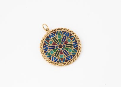 Round pendant in braided yellow gold (750),...