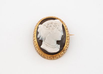 Cameo brooch on agate with profile of an...