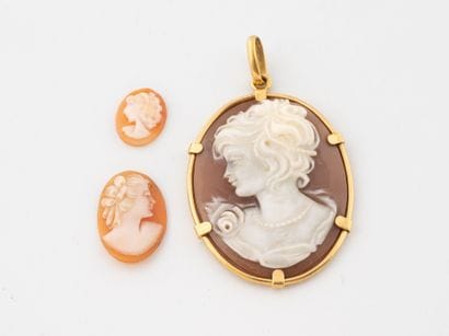 Yellow gold (750) pendant centering a cameo...