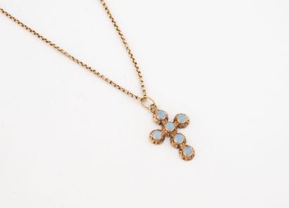 Yellow gold (750) choker necklace with cross...