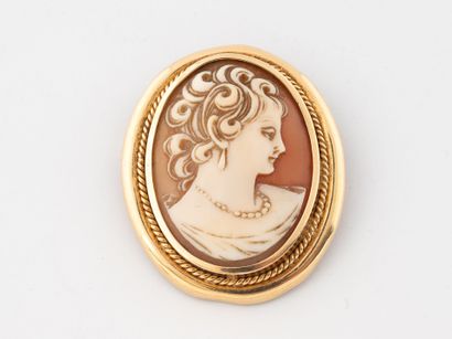 Yellow gold (750) brooch holding a cameo...