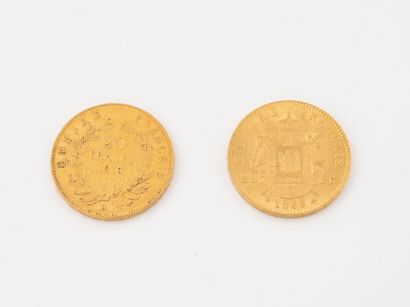 FRANCE 
Deux pièces de 20 Francs or, Napoléon...