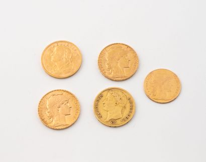 Lot de 4 pièces en or de 20 Francs dont 1...