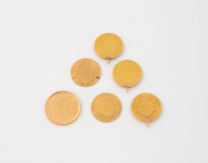 Lot de 5 pièces de 10 Francs Or et une pièce...