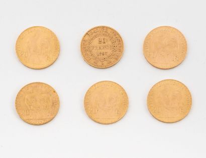 Lot of six 20 franc gold coins, 1890, 1904,...