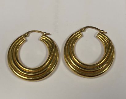 Pair of yellow gold (750) hoop earrings with...