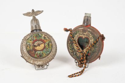 ALLEMAGNE
Two decorated glass reservist bottles,...