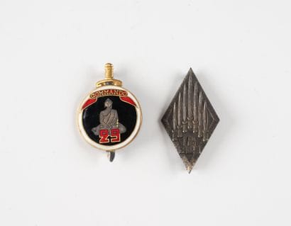 Two badges: Commando no. 18 in silver (D.O.M.)...