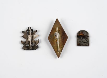 Three badges: Commando Fusiliers Marins Indochine....