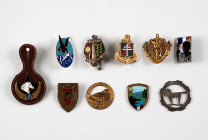 Dix insignes divers : 155 Rif, Maginot, Son-Ta,...