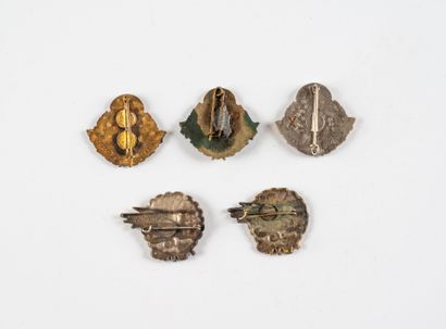 Cinq insignes : 3 du 6e Bataillon Parachutiste...