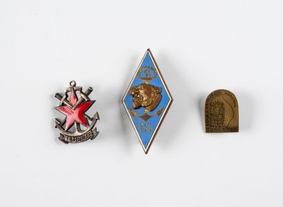 Three badges: Commando Fusiliers Marins Indochine....