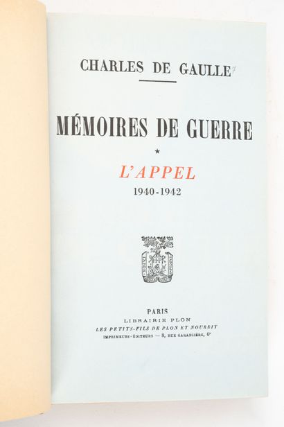 GAULLE, (Charles de). 
Mémoires de Guerre....