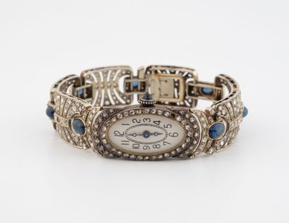 Ladies' wristwatch in white gold (750), oval...