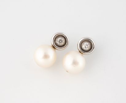 Paire de boucles d'oreille en or gris (750)...