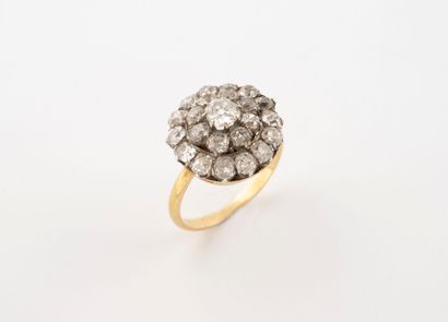 Yellow gold (750) and silver (min.800) daisy...