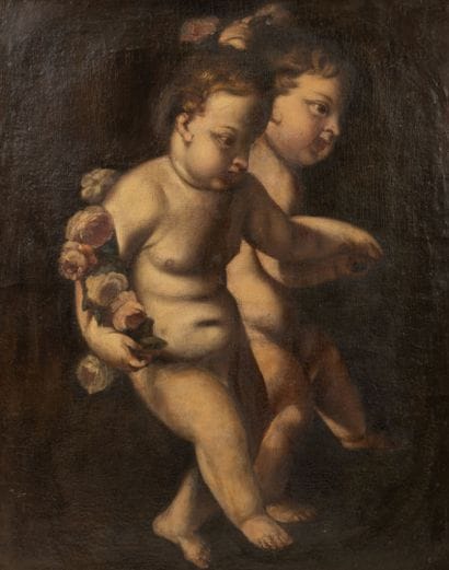 Ecole du XVIIIème siècle
Deux putti tenant...