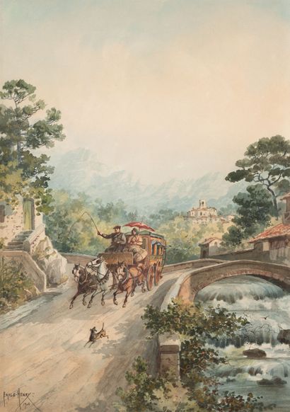 Émile HENRY (1842-1920)
Deux dessins à l'aquarelle...